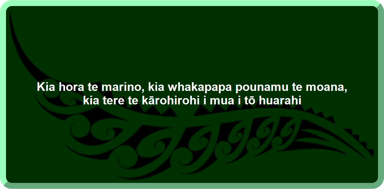 Kia hora te marino, kia whakapapa pounamu te moana, kia tere te ...